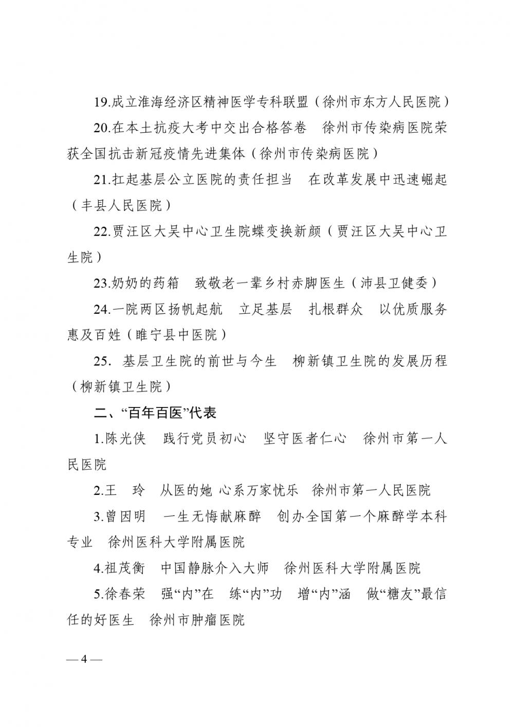 關(guān)于表彰“追尋紅色記憶 見證百年風(fēng)華”——徐州市衛(wèi)生健康系統(tǒng)“百年百事、百年百醫(yī)”代表的通報(bào)